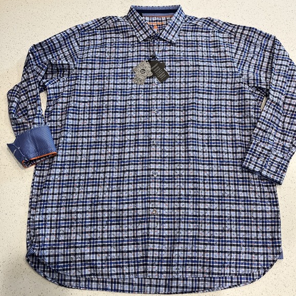 Visconti Other - Visconti Black L/S Shirt BIG Size 2X Navy & Blue Abstract Check Pattern NWT